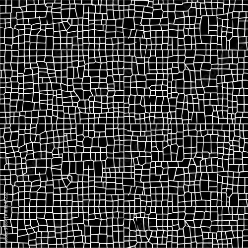 Abstract mosaic tile pattern background vector, black and white geometric shapes, irregular grid 100x100 design