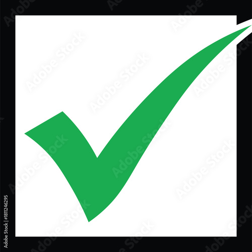 Free Download Green check mark symbol inside a white square with black border sign - GFXLoad
