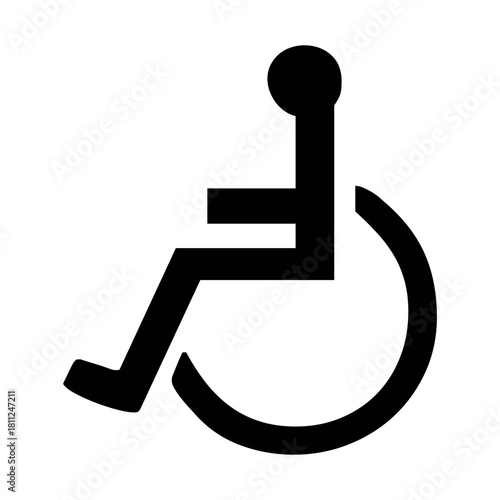 A black and white graphic of a person in a wheelchair, a symbol for handicap accessibility and support