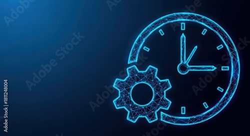 Digital clock with interlocking gear representing time technology and efficiency