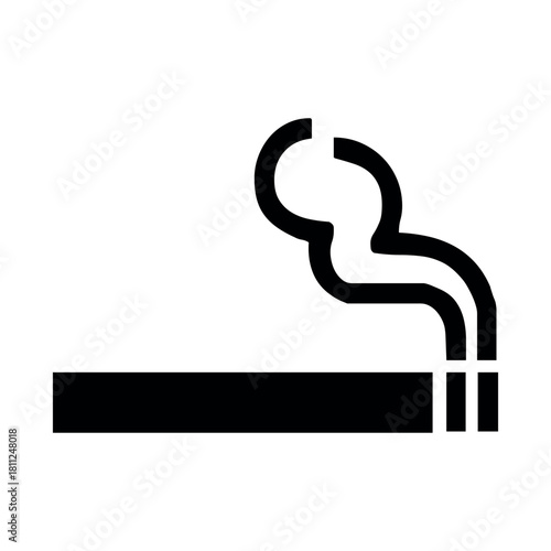 A simple black and white illustration of a smoking cigarette with rising smoke on a white background