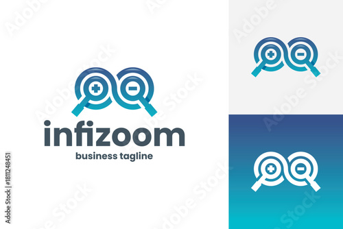 infinity magnifying glass logo vector