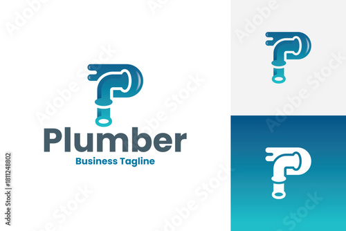 plumbing letter p logo vector