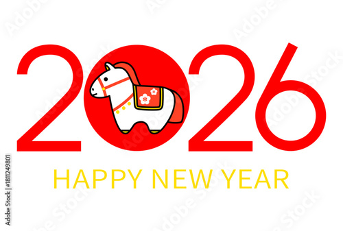 2026年午年　年賀状テンプレート（2026 土鈴 B / 横型）