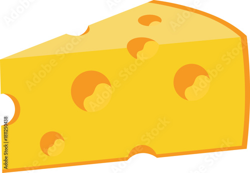 Yellow cheese wedge with round holes and orange outline food dairy