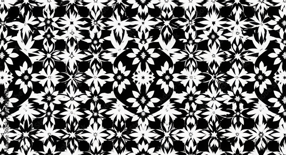 Fototapeta premium Geometric floral mosaic pattern in black and white