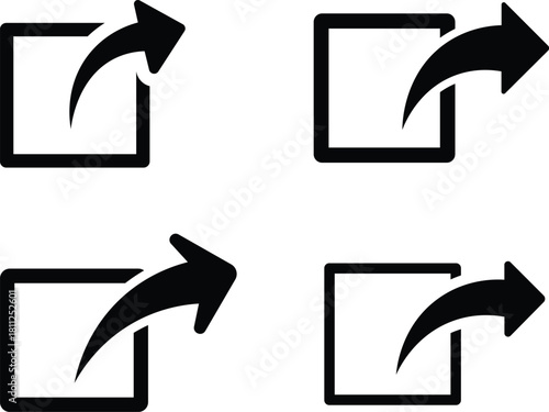 Four black share icons with curved arrows pointing outwards export icon upload icon
