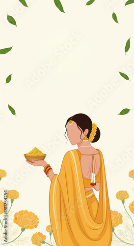 Haldi Ceremony Invitation Background with Woman Holding Turmeric