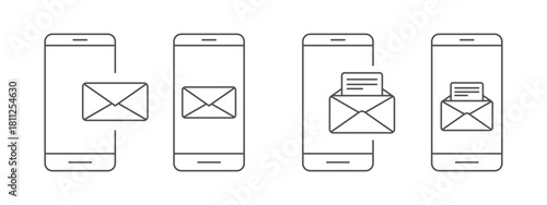 Mobile phone with mail icon editable vector illustration. Notification.  Letter. Messges