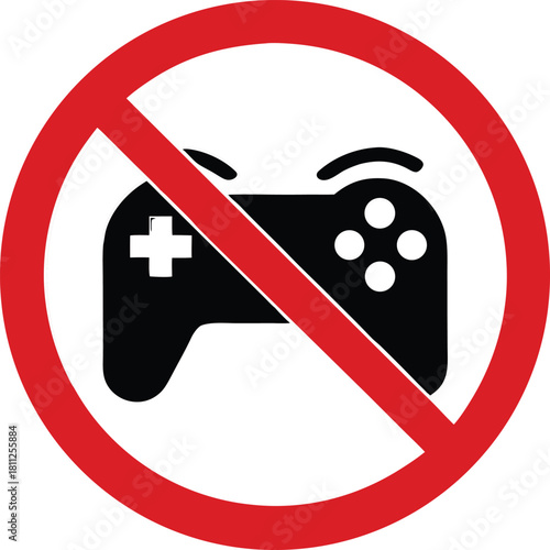 No gaming device icon with prohibition symbol on white background