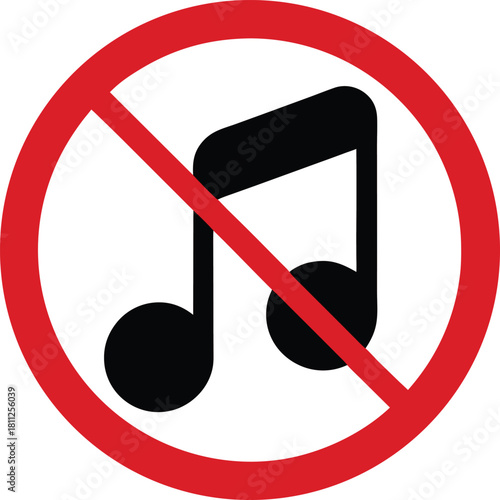 No music icon with a red circle and slash on white background