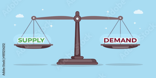 Supply and demand balance economic equilibrium concept scales illustration