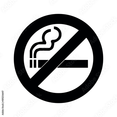 A black and white no smoking sign with a cigarette and smoke inside a circle with a line through it