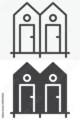 Dressing room line and solid vector icon set in different style