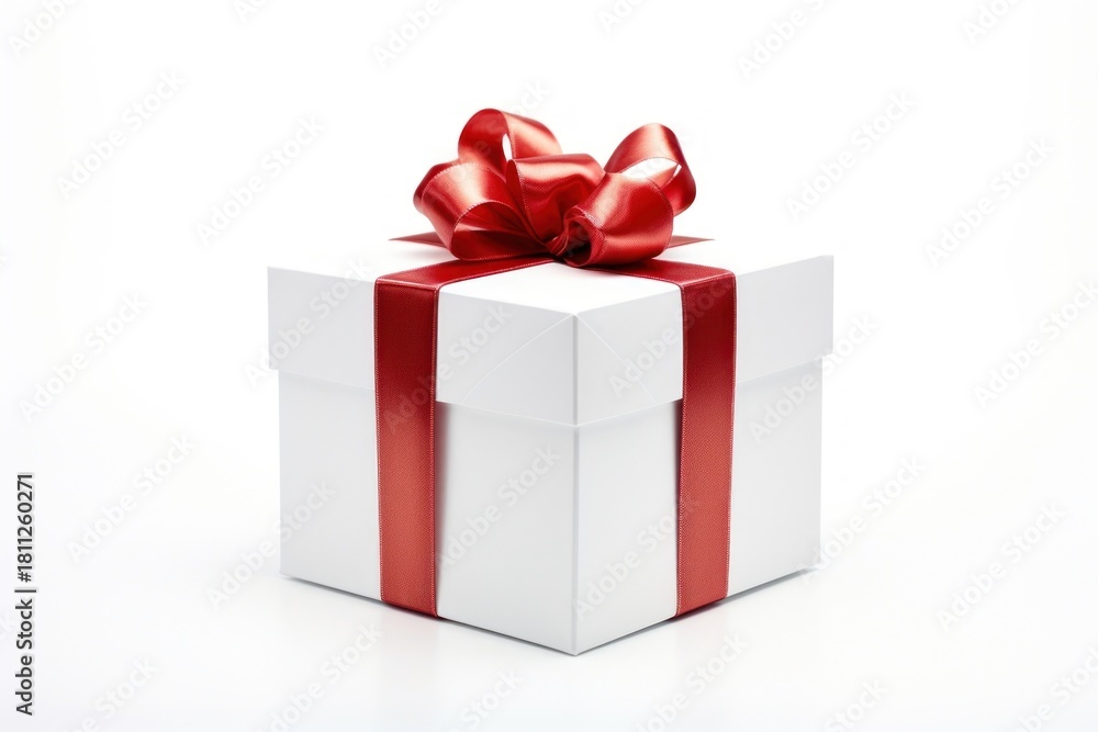 Fototapeta premium Gift box white bow red.