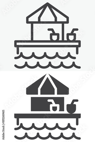 Aqua bar drinks line and solid vector icon set in different style