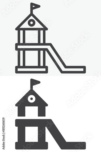 Slide tower line and solid vector icon set in different style