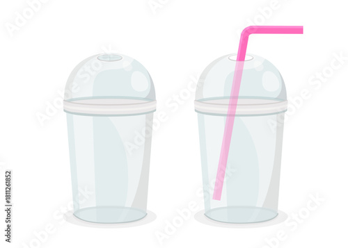 Empty plastic cup for liquids with straws isolated on white background stock illustration