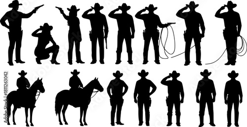 Cowboy and cowgirl silhouettes, vector
