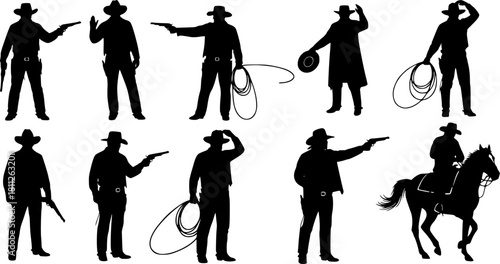 Cowboy and cowgirl silhouettes, vector
