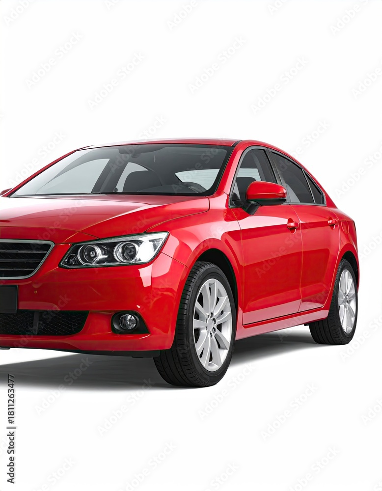 Obraz premium Sleek Red Sedan - A Modern Automotive Design on White Background.