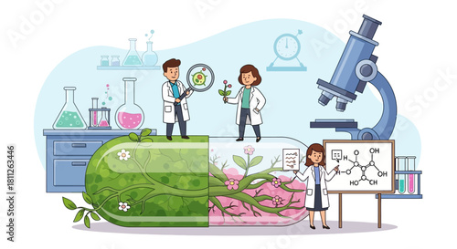 Herbal Medicine Research Scientists Exploring Natural Remedies in Laboratory