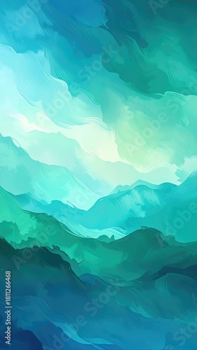 Azure hills and sky painted with thick brushstrokes