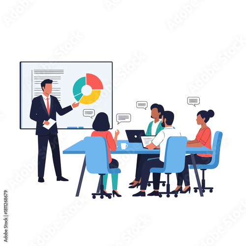 Business presentation in meeting room with diverse team members