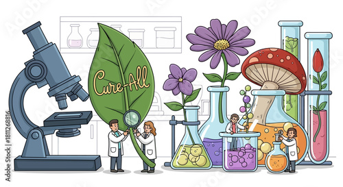 Scientific Discovery and Research Tools with Lab Equipment and Plants