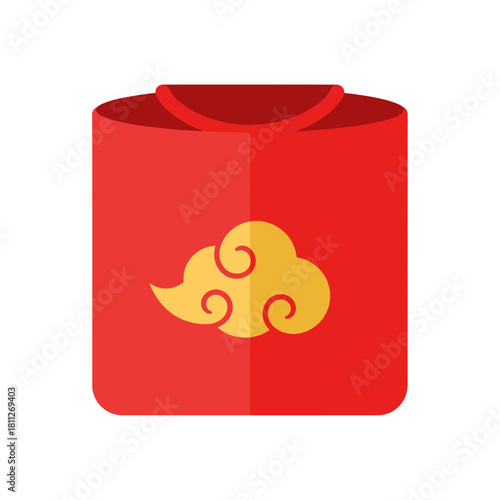 Chinese New Year Red Gift Box or Tea Caddy Icon with Auspicious Golden Cloud Motif