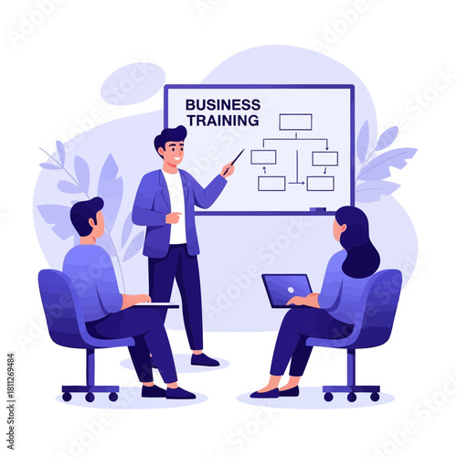 Instructor leading business training session with two participants