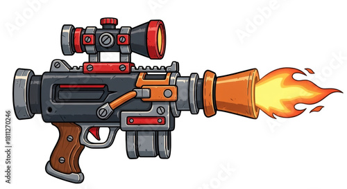 Sci fi flamethrower weapon with scope isolated on transparent background