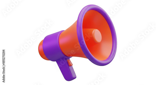 3d orange and purple megaphone isolated on transparent background