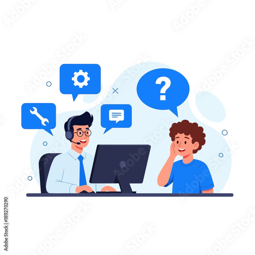 Customer support agent helping a client with a technical question