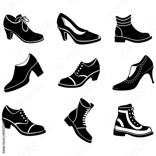 set of shoes lady and boys shoes collection vector. winter season best shoes collections 