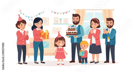 Birthday Celebration Family gathering with cake, gifts, and happy moments of joy and togetherness