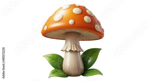 Orange mushroom with white spots isolated on transparent background
