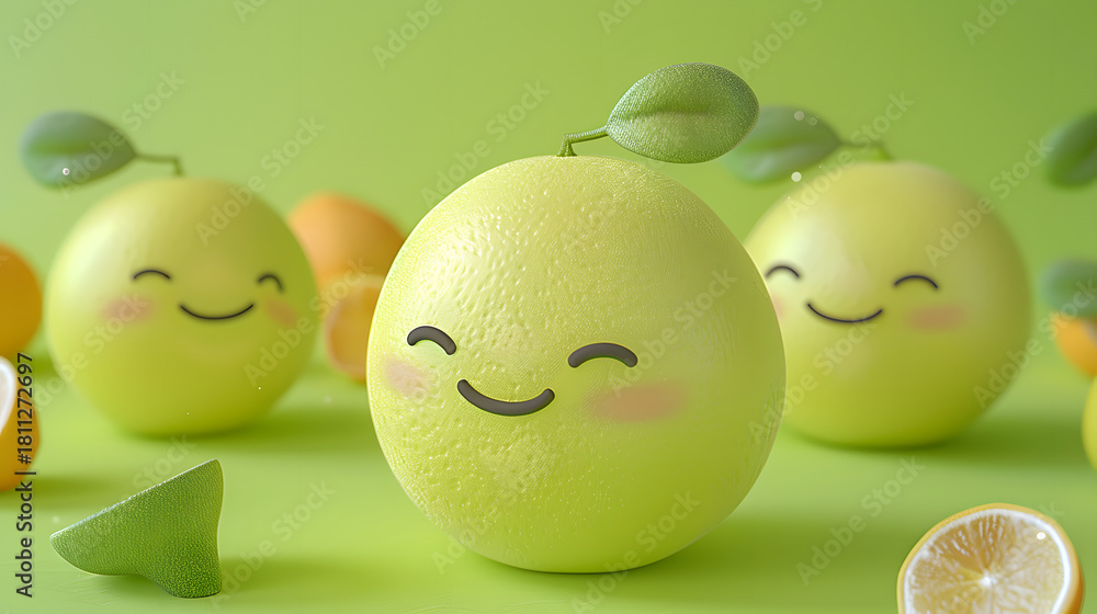 Fototapeta premium 3d pomelo character big round citrus fruit green