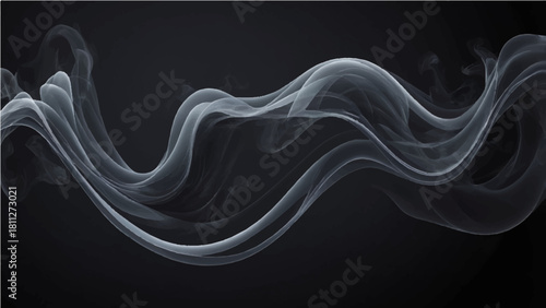 Blue smoke waves flow on a black background, forming an abstract curve pattern with light and motion