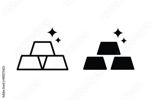 Gold bar icon set vector. Bullion and ingot symbol