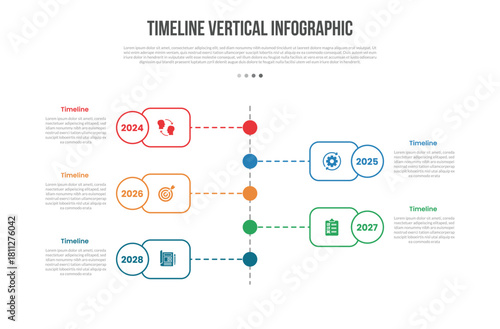 Timeline vertical base shape infographics template diagram with round rectangle with circle badge and dotted line with 5 point step creative simple flat outline