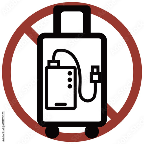 モバイルバッテリーのキャリーケースなどに入れての預け入れ禁止をイメージしたアイコン素材