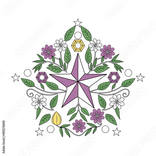A vintage style illustration depicting mandala star