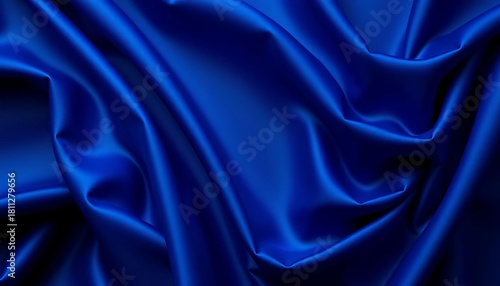 Deep blue fabric draped elegantly, soft folds and shadows, material, fabric