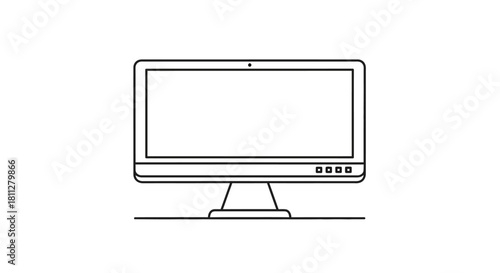 Minimalist outline illustration of a computer monitor, representing modern technology and digital display devices, suitable for user interface design and web development concepts