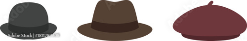Row of three brimmed hats