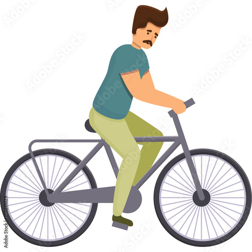 Man with Moustache Riding Bicycle Outdoors Daytime Simple Illustration