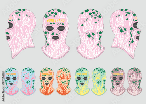 Cool Balaclava Tech Pack Design Template Featuring Detailed Technical Drawings, Flat Sketches, and Color Specifications