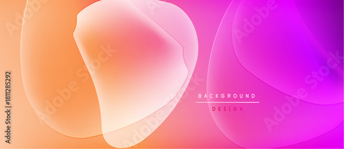 Abstract fluid shapes blend orange, pink, purple hues. Gradient colors create dynamic visual effect. Modern design element.