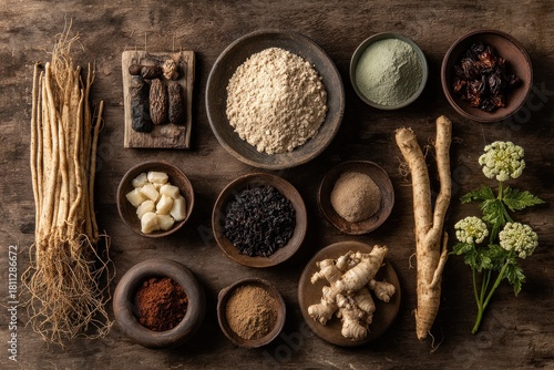Ultra realistic food photography overhead photo ingredients spices herbs culinary cooking